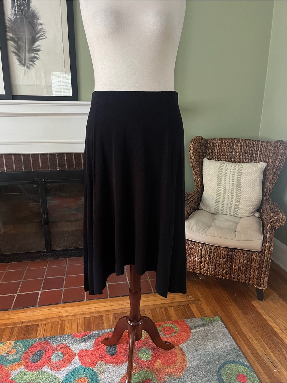 Estelle Black Knit Asymmetrical Godet Midi Skirt Size  2X